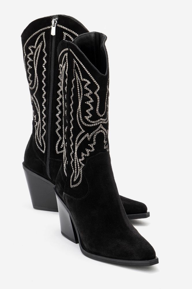 kadin-deri-western-kisa-cizme-SIYAH SUET-HKN1615-0101818_0